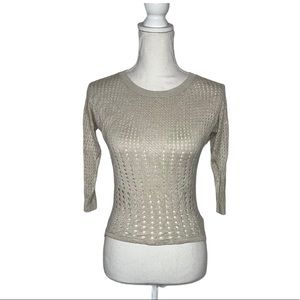 EXPRESS Cream/Tan 3/4 Sleeve Open Knit Top XS